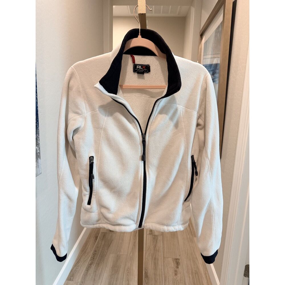 Polo Ralph Lauren RLX White Full Zip Fleece Jacket Women's M Y2K Preppy Gold
